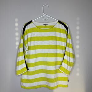 Talbots Womens Top Large Green 3/4 Sleeve Stripes Coastal Preppy Casual